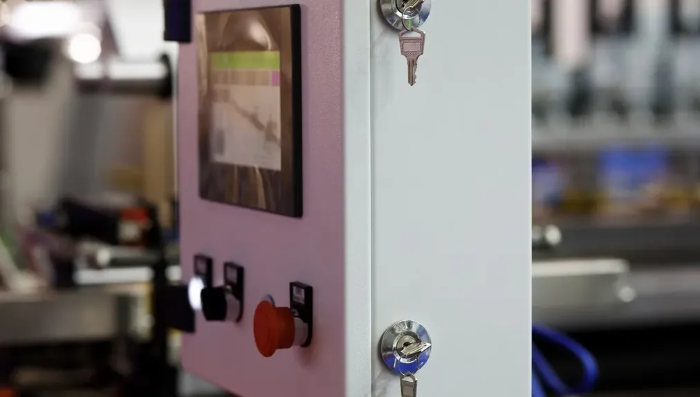 Painel de comando com botoeira de emergência e display